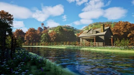 Drone Footage Of Village Rive And House