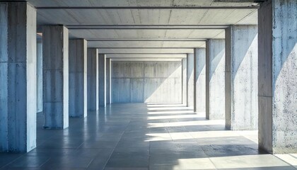 Concrete hallway with light lines and pillars