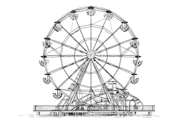 Outline of an amusement park structure like a Ferris wheel on a white background