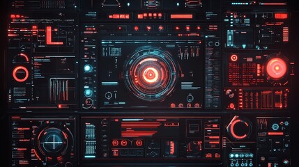 Abstract Technology Interface with Glowing Light Patterns and Effects