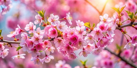 Obraz premium Delicate Pink Cherry Blossoms on Branch, Springtime Nature Photography