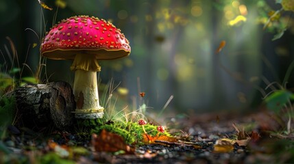 Mushroom on a serene background, beautiful outdoor specimen. Background placid, mushroom marked.