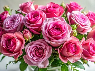 Obraz premium Delicate Pink Rose Blooms: Velvety Petals & Pristine White Background - Stunning Floral Arrangement Stock Photo