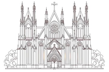 Outline of a Gothic-style cathedral on a white background