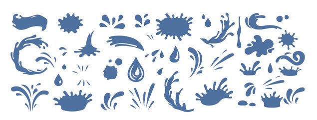 Water splash silhouettes set vector illustration. Colorful water splash vector silhouettes.