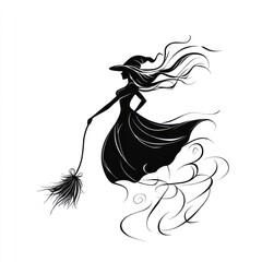 Fototapeta premium Elegant Silhouette Of A Witch Flying On A Broomstick