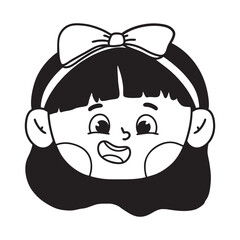 Coloring Page Happy Laughing Cute Girl wearing a Bandana