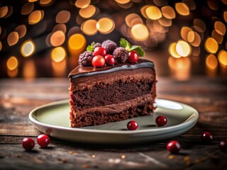 Delicious Chocolate Cake Slice on White Plate - Urban Exploration Photography Style
