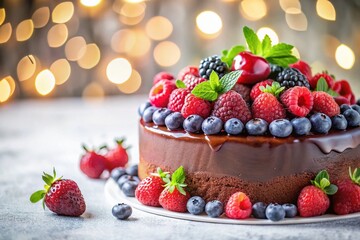 Delicious Chocolate Cake with Fresh Berries - Stock Photo