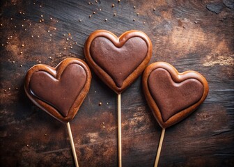 Obraz premium Delicious Chocolate Heart Cookies on Sticks - Valentine's Day Treats