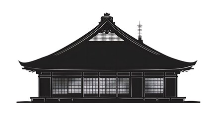 Fototapeta premium Silhouette of a traditional Japanese house on a white background