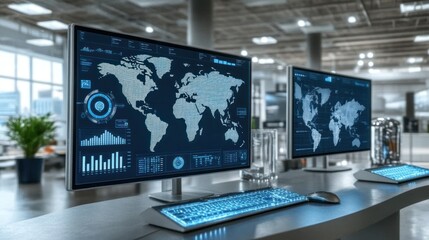 Naklejka premium Global Network Monitoring System: Advanced Technology for Data Visualization and Analysis