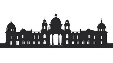 Silhouette of a cultural museum with dome on a white background