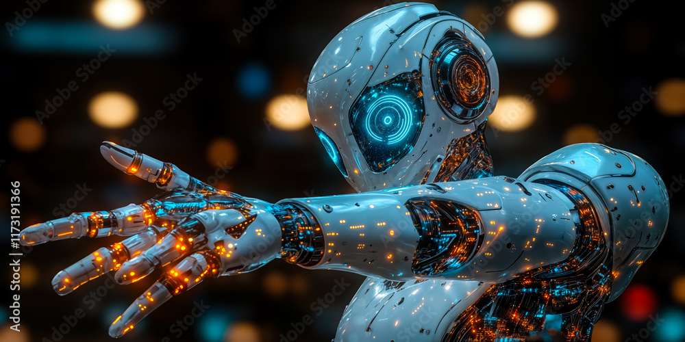 Poster customizable ai robot highlighting advanced automation in business solutions