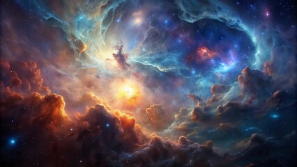 Fototapeta premium Experience breathtaking beauty of a nebula as celestial clouds gracefully dance, vibrant star nurseries burst with life, and artistic brilliance of cosmic realms fills you with awe on a mesmerizing