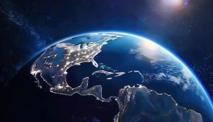 Fototapeta premium Stunning View of North America from Space at Night with City Lights Illuminating the Landscape Under a Starry Sky