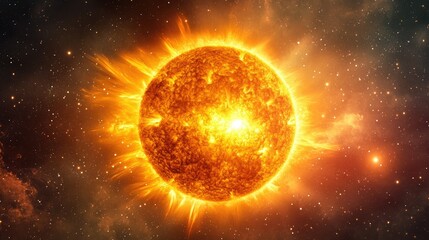 Obraz premium The sun's surface roiling with activity as a massive solar flare launches energy directly toward Earth's orbit.
