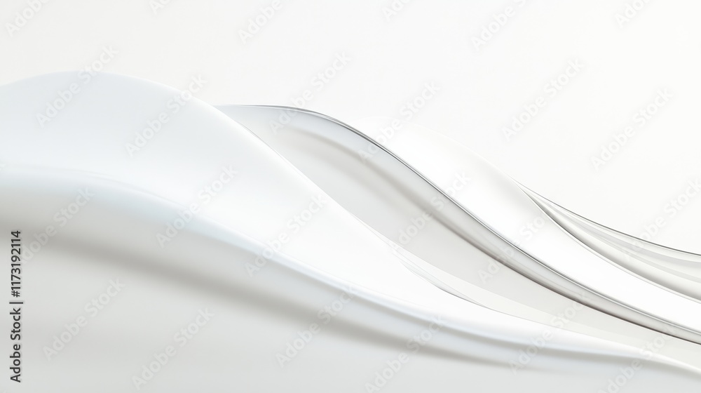Poster Smooth white elegant waves creating a dynamic and flowing abstract composition on a bright background, ideal for conveying concepts of purity, fluidity, and modern design