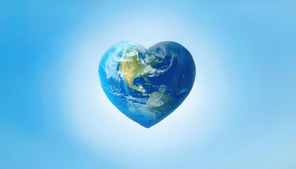 Fototapeta premium Heart-Shaped Earth Depicting Love for Planet and Sustainability in a Clear Blue Sky, Celebrating Earth Day and Global Unity