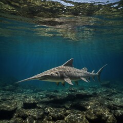 Fototapeta premium A freshwater sawfish moving gracefully in a river.