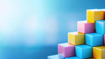 Obraz premium Colorful Building Blocks Stacked Against a Bright Blue Background for Playful Imagery