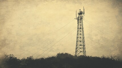 Vintage radio tower broadcasting signal, representing communication