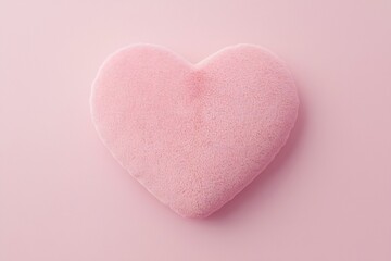 Obraz premium Valentine's Day Soft Pink Fuzzy Heart Shaped Pillow on Pale Pink Background Valentine s Day Love Romance