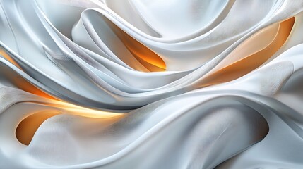Abstract White and Gold Swirling Forms: A Digital Art Piece