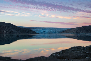 Beautiful sunset in front of Qaleraliq glacier (South Greenland)