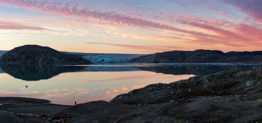 Beautiful sunset in front of Qaleraliq glacier (South Greenland)
