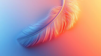 Obraz premium Feather abstract background concept. A beautifully vibrant feather blending colors of blue and orange against a soft background.