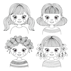 Doodle Set of Kids Face Characters