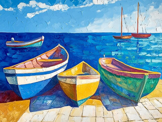 Obraz premium boats at sea oil painting