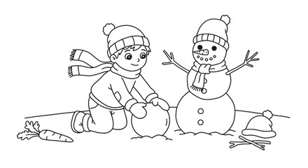 Cheerful Kids Engaged in Fun Activities Simple Line Art Coloring Pages for Children.
