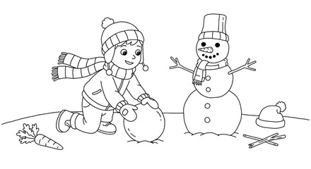 Cheerful Kids Engaged in Fun Activities Simple Line Art Coloring Pages for Children.
