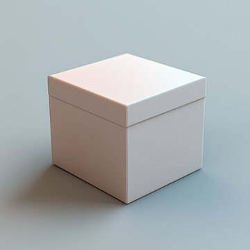 White square box with lid on gray backdrop for product packaging mockup