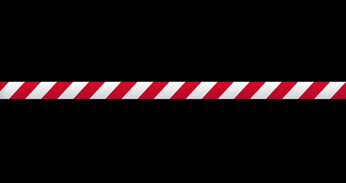 Warning tape and police line animation. Red and white line striped animation. Warning danger tape. Transparent background with alpha channel