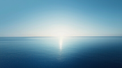 Fototapeta premium Serene Ocean Horizon with Calm Waters and Bright Sunrise