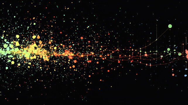 A sleek, dynamic scatter plot chart featuring brightly colored data points against a sleek black background, with digital lines highlighting trends and correlations, offering a modern data visualizati