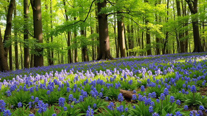 Forest floor with blooming bluebells