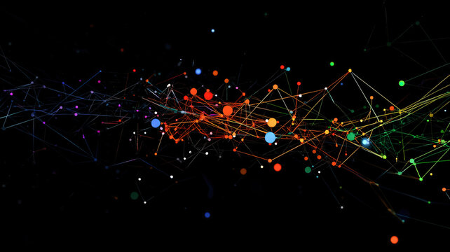 A sleek, dynamic scatter plot chart featuring brightly colored data points against a sleek black background, with digital lines highlighting trends and correlations, offering a modern data visualizati