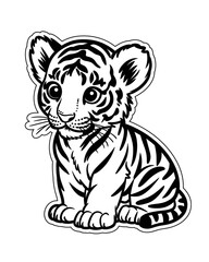 Cute tiger coloring page for kids, Animals coloring book