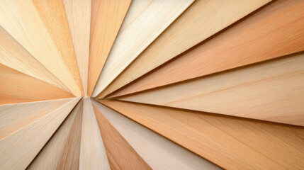 radial pattern of wooden planks in warm latte tones creates sunburst effect, showcasing natural textures and gradients with harmonious and organic aesthetic