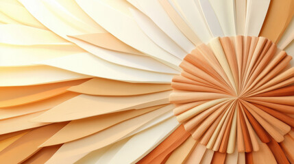 latte tone sunburst gradient with warm highlights, featuring layered, petal like textures radiating from central point, creating soft and harmonious abstract design