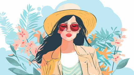 Stylish Young Woman Outdoor Fashion Vector Illustration