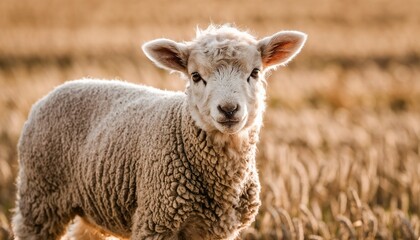 Fototapeta premium Innocent Lamb Standing Peacefully in Golden Wheat Field 