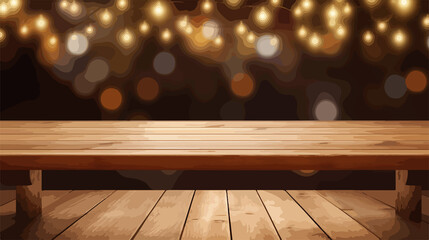 Empty Wooden Table Against Blurred Christmas Lights