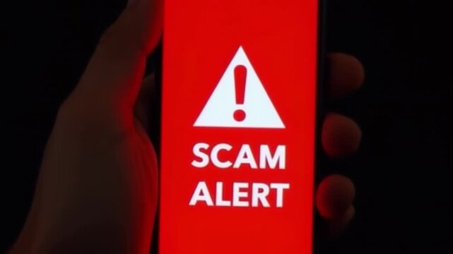 A person shows a smartphone with a red scam alert, highlighting the need for fraud awareness in today's digital age