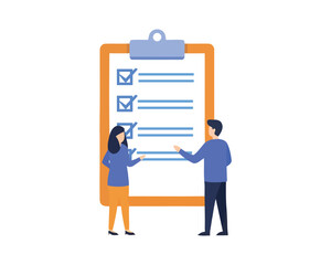 Team Collaboration Checklist - Illustration of Two People Discussing a Task List on a Clipboard