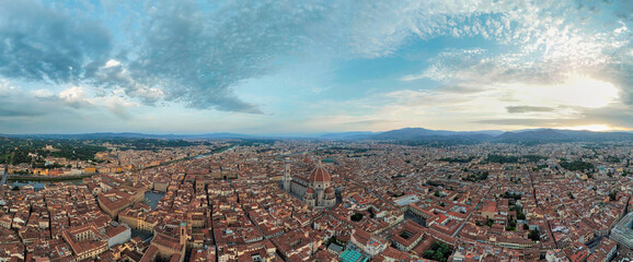 Aerial View of Florence at sunrise. Tuscany. Italy